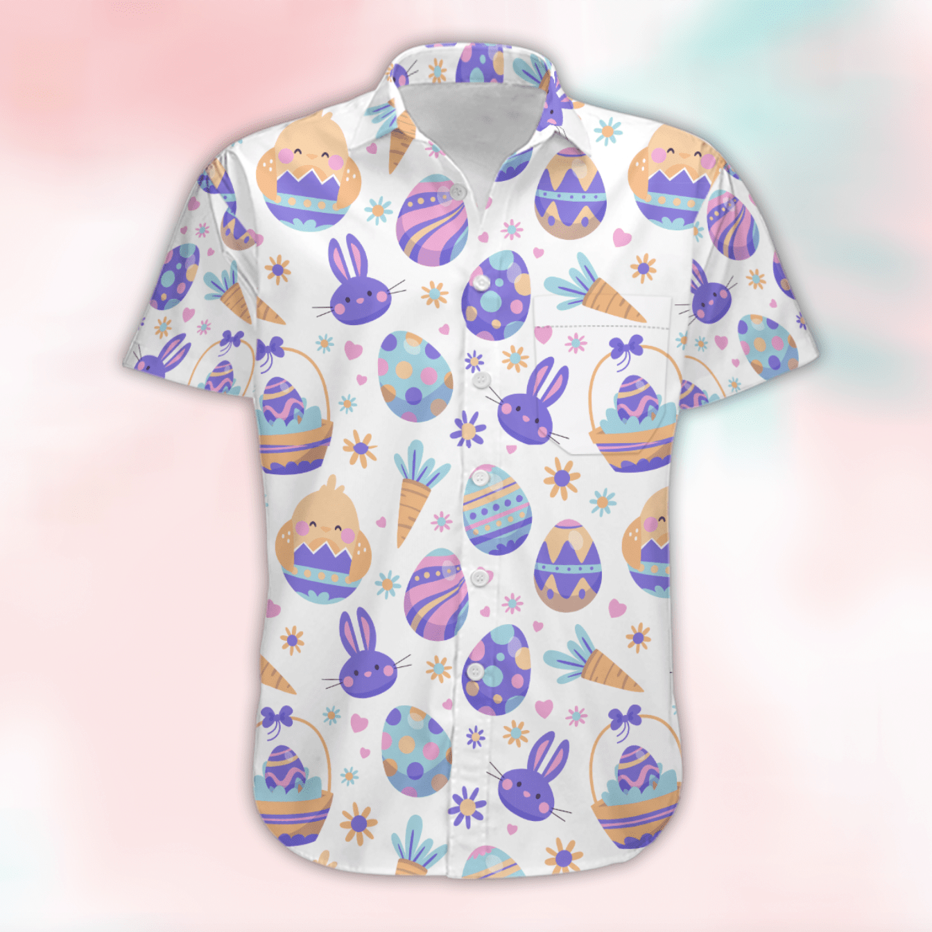 Beach Shirt Happy Easter Amazing Purple Pastel Eggs Bunny Chicks Hawaiian Aloha Shirts