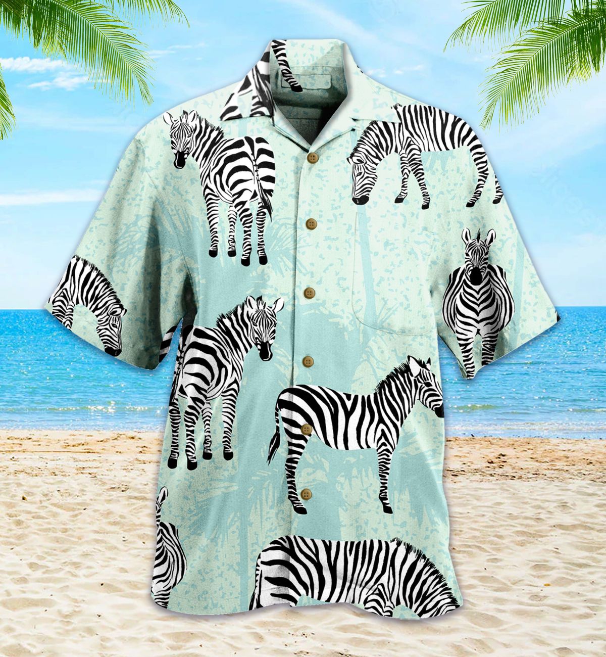 Zebra Palm Blue Hawaiian Shirt