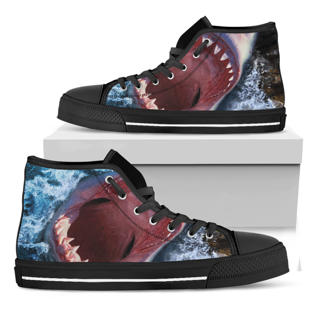 Angry Shark Print Black High Top Shoes