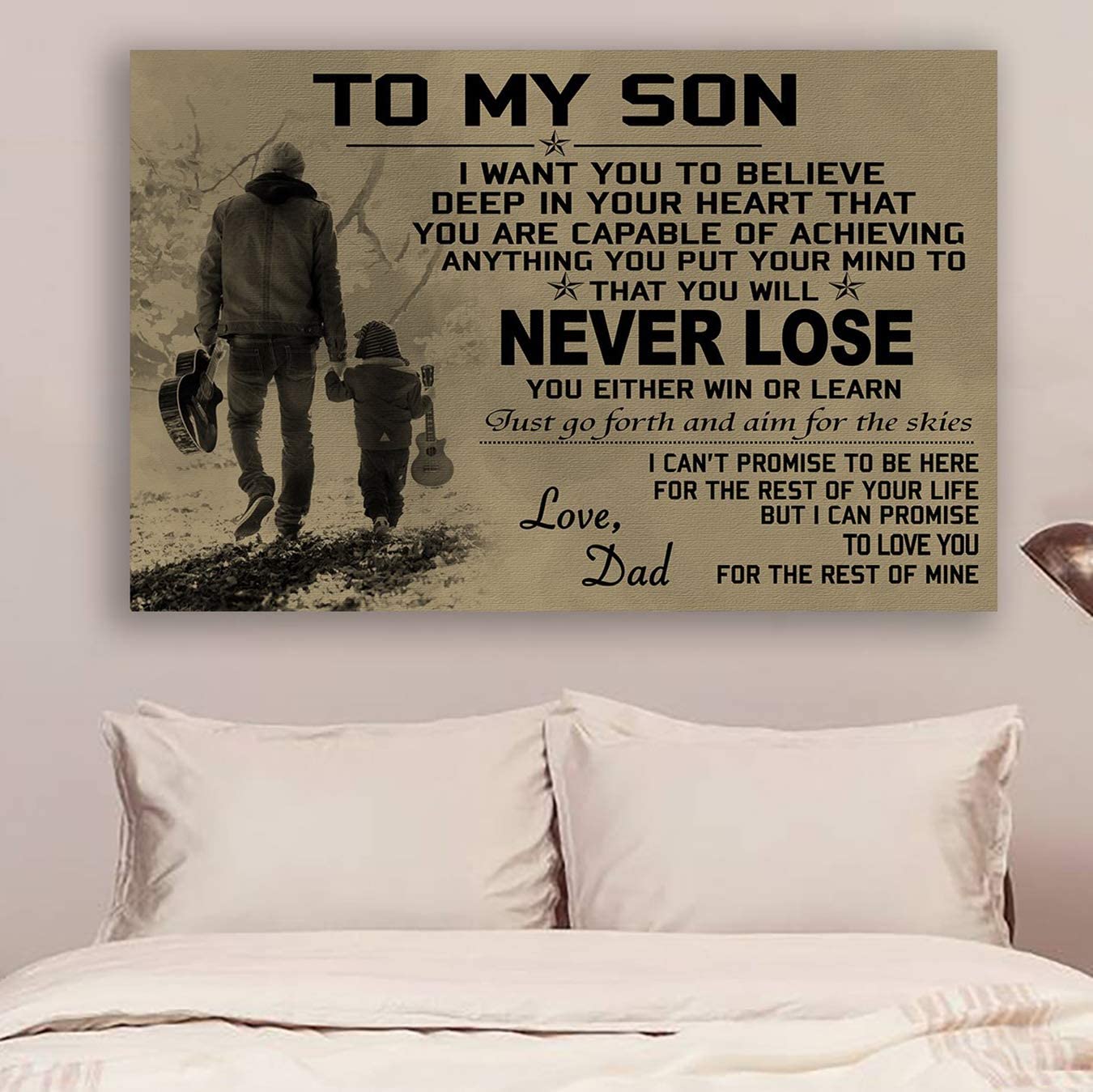 Poster for Room Aesthetic -Command Strips Wall Decor – Hn171 Family Poster – Dad to Son – Never Lose