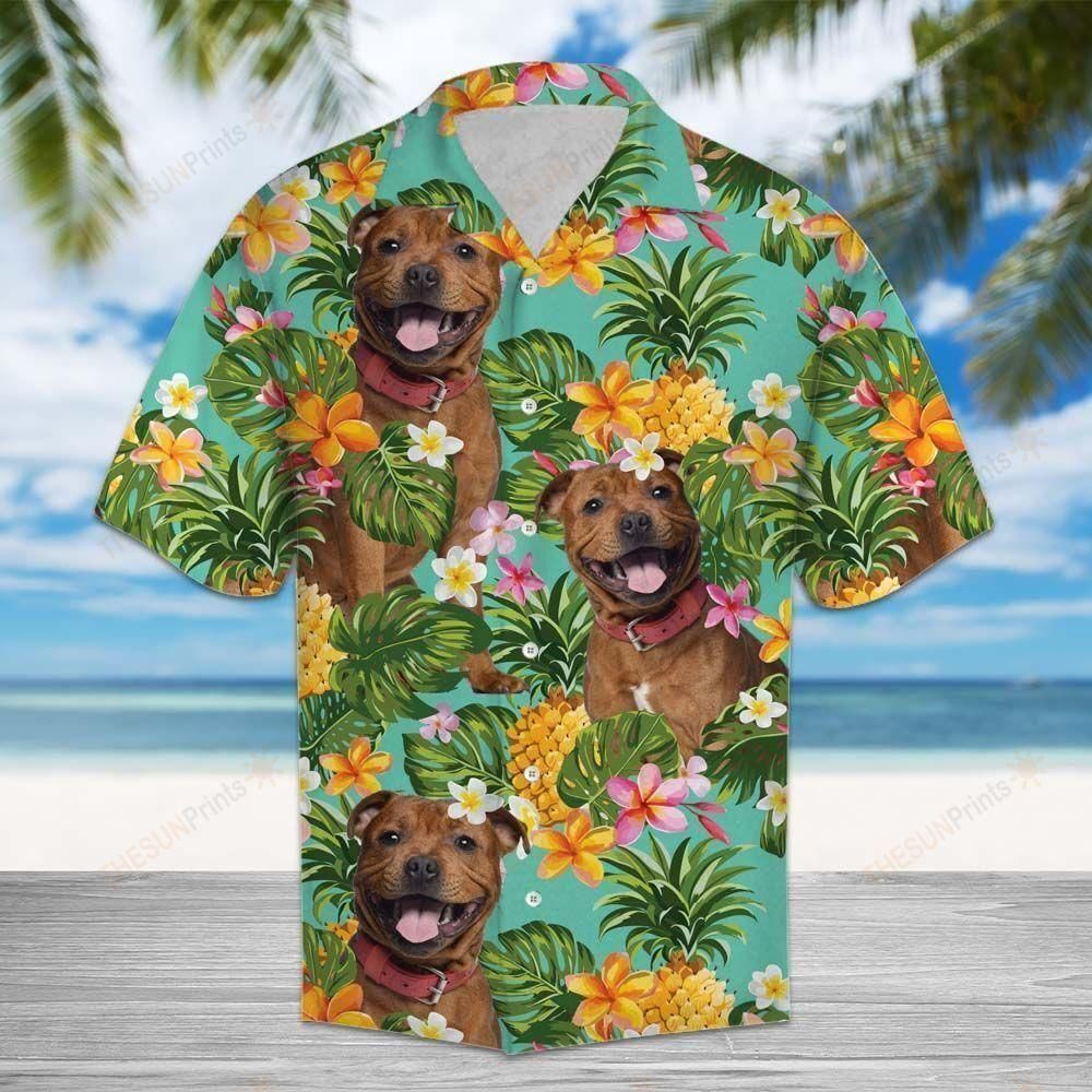 Tropical Pineapple Staffordshire Bull Terrier Aloha Hawaiian Shirt Colorful Short Sleeve Summer Beach Casual Shirt For Men And Women