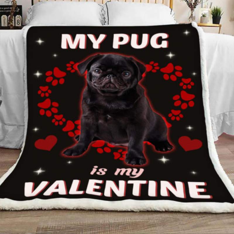 Black Pug Dog Sherpa Blanket JR1301 73O52