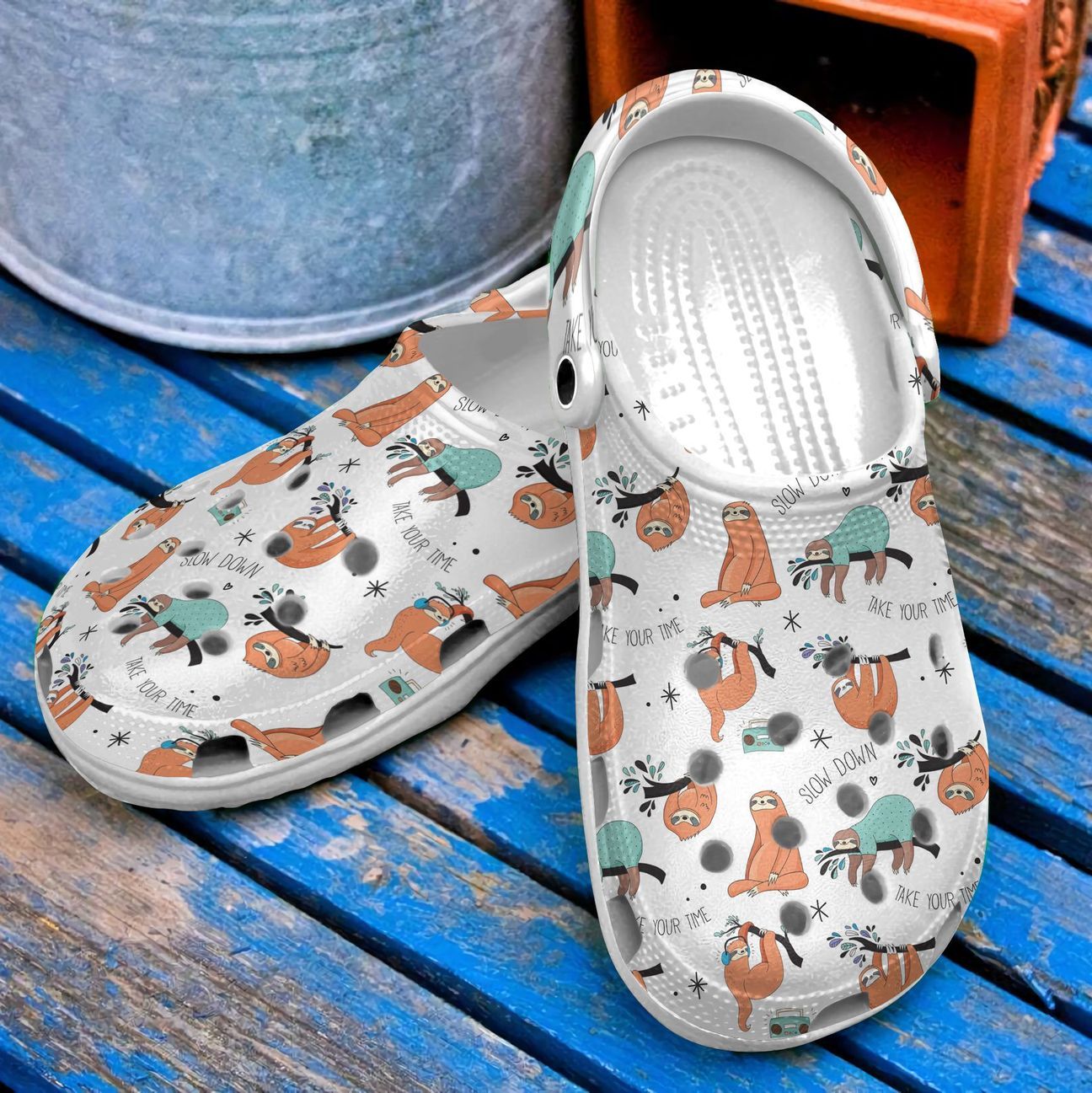 Sloth Personalized Clog, Custom Name, Text, Color, Number Fashion Style For Women, Men, Kid, Print 3D Take Your Time