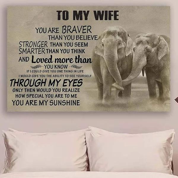 To My Wife You Are My Sunshine Elephant Lovers Landscape Poster & Canvas Gift For Wife From Husband Home Decor Wall Art Visual Art