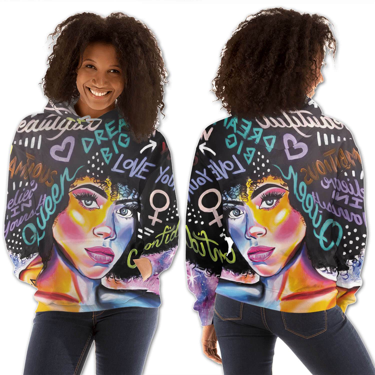 African American Hoodies Cute African American Woman All Over Print Womens Hooded Sweatshirt African Clothing For Women BPS24764