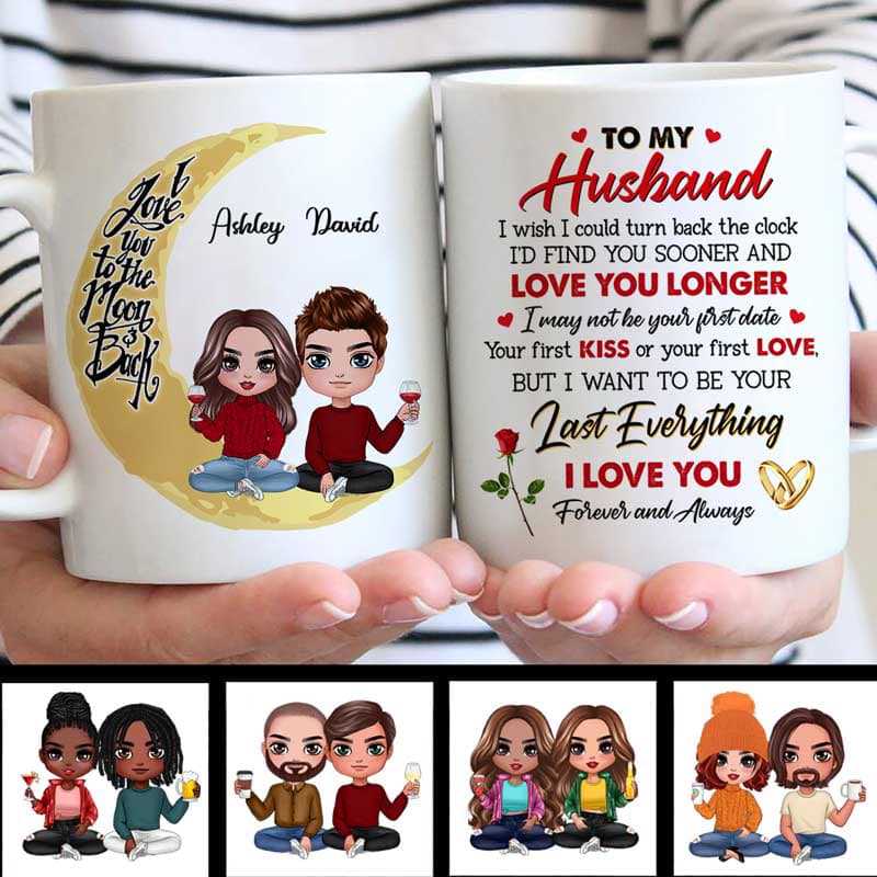 Doll Couple Sitting On The Moon Gift Personalized Mug