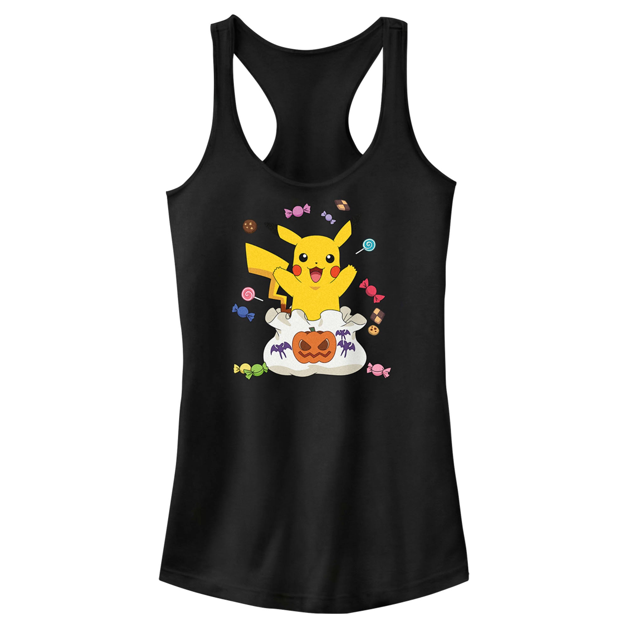 Junior’S Pokemon Halloween Pikachu Candy Bag Racerback Tank Top