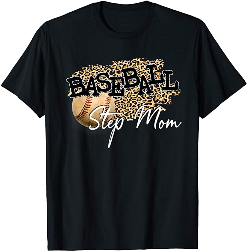 Baseball Step-Mom Leopard Mother’s Day T-Shirt