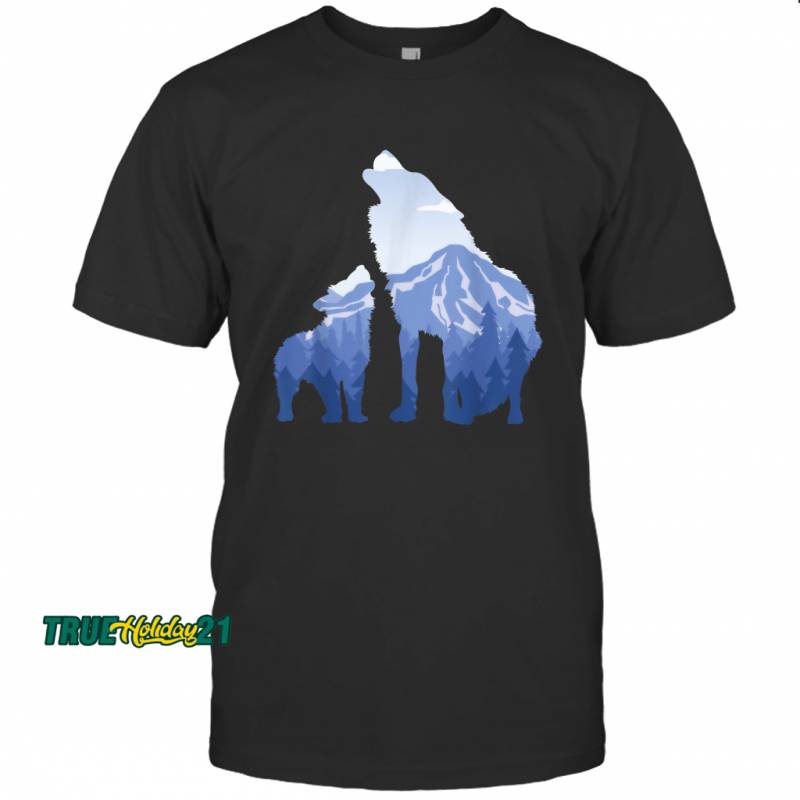 Wolf and Puppy  Mountains Nature Wilderness Winter Sports T-Shirt