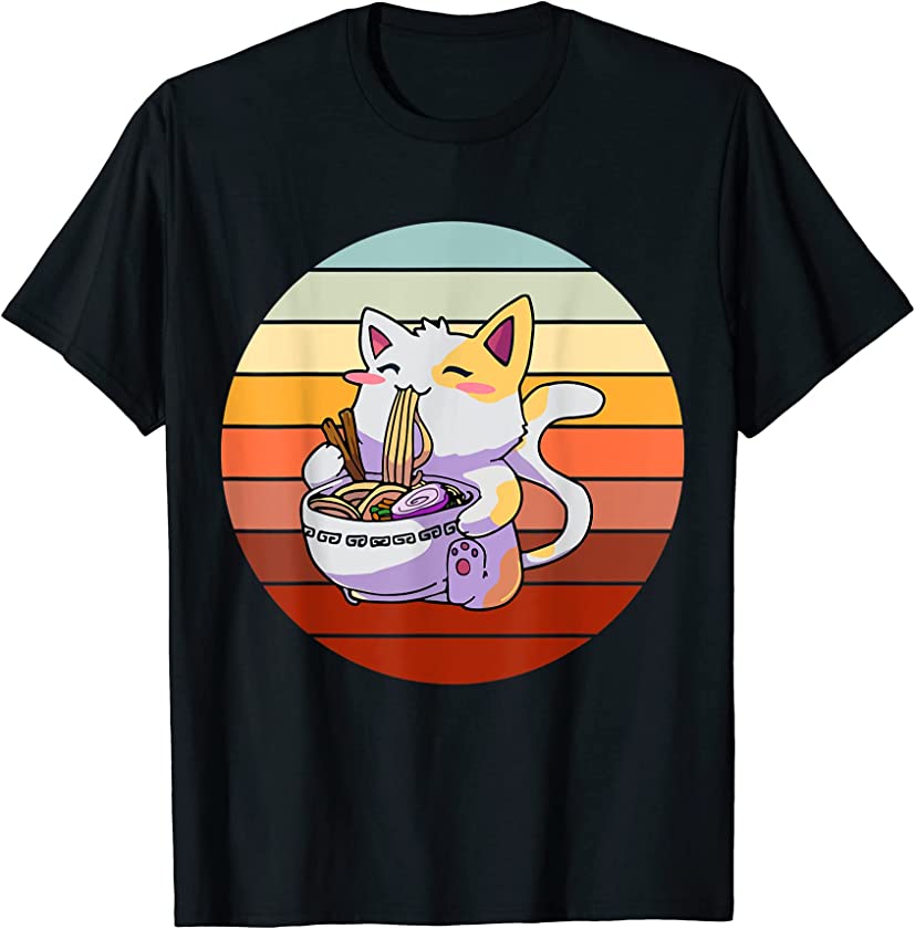 Ramen Noodle Cat Kitty Kitten Feline Men Women Boy Girl Teen T-Shirt