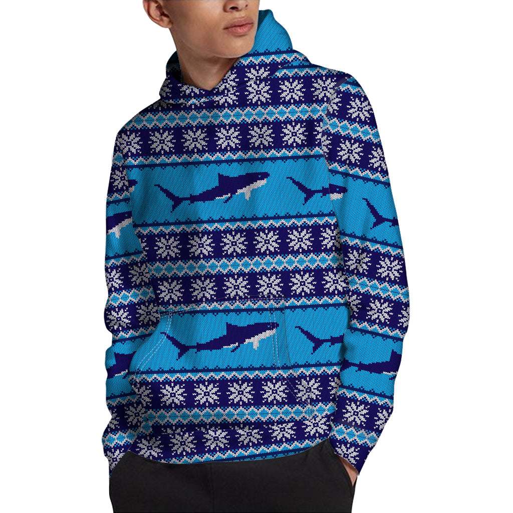 Shark Knitted Pattern Print Pullover Hoodie