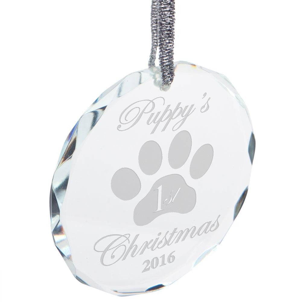 Puppy’S 1St Christmas Etched Round Crystal Ornament