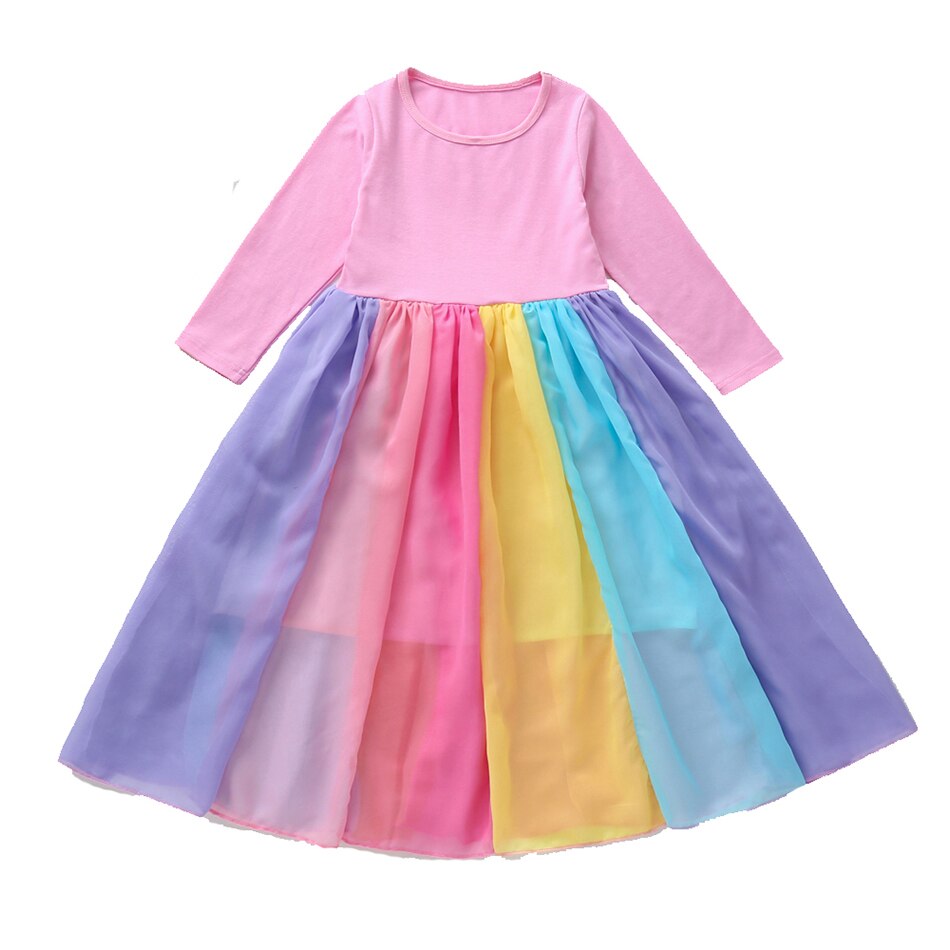 Baby Girls Clothes Fashion Rainbow Short Sleeve Cotton Color Block Cute Party Dresses for Kids Princess Girls Dress alx