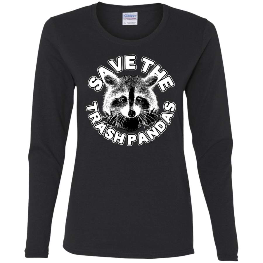 AGR Save the Trash Pandas Raccoon Animal T-shirt Ladies’ Cotton LS T-Shirt