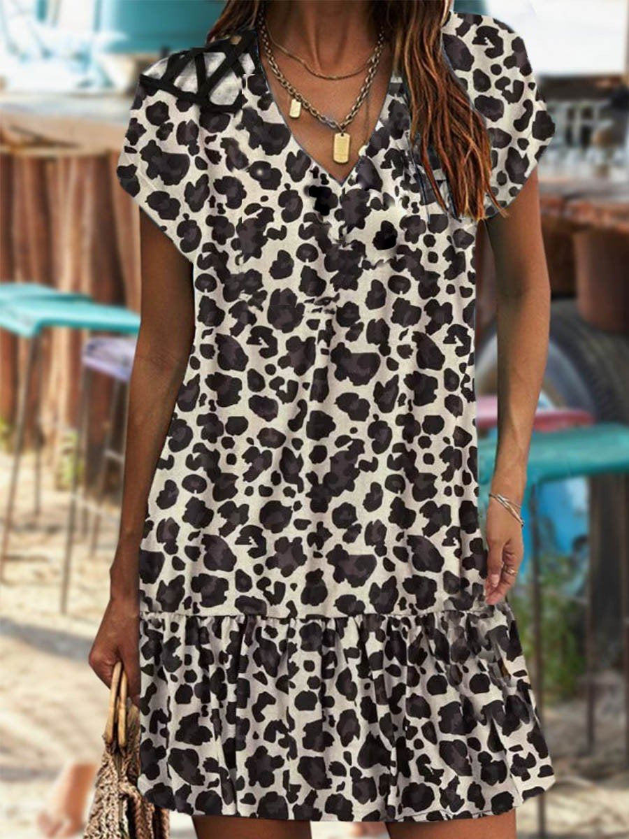 Women’S V-Neck Leopard Dress