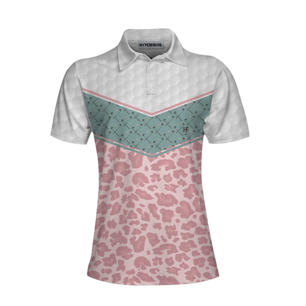 Striped Polo Golf Girl Seamless Pattern Golf Short Sleeve Women Polo Shirt, Leopard Golf Shirt For Ladies