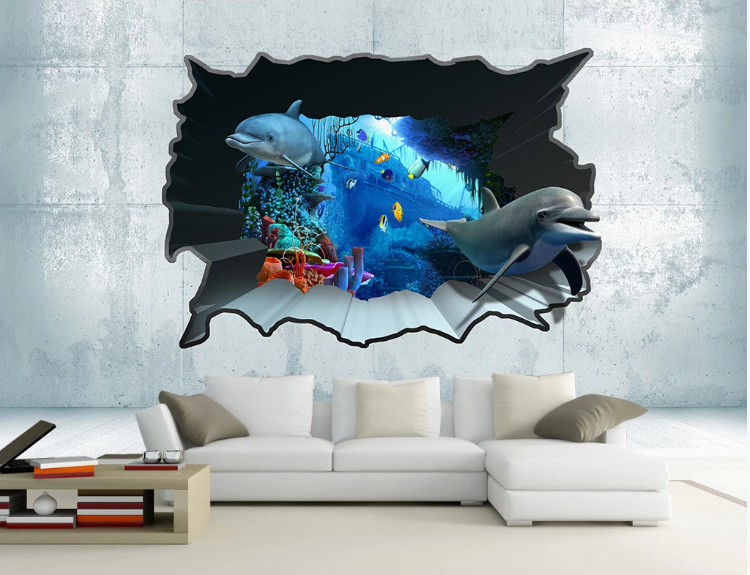 3D Dolphin Wall Hole Wall Mural Wallpaper Sf394