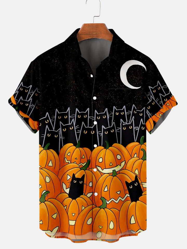 Halloween Black Cat And Pumpkin Hawaiian Shirt, Halloween Shirt, Halloween Gift