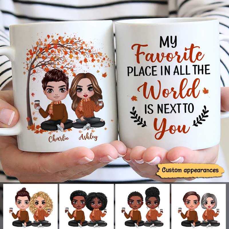 Fall Season Under Tree Doll Couple Sitting Personalized Mug