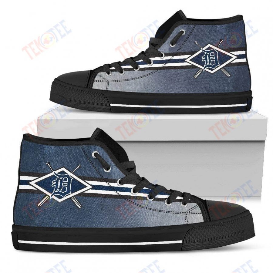 Mens Womens Detroit Tigers High Top Shoes Double Stick Check Shoes TMT314