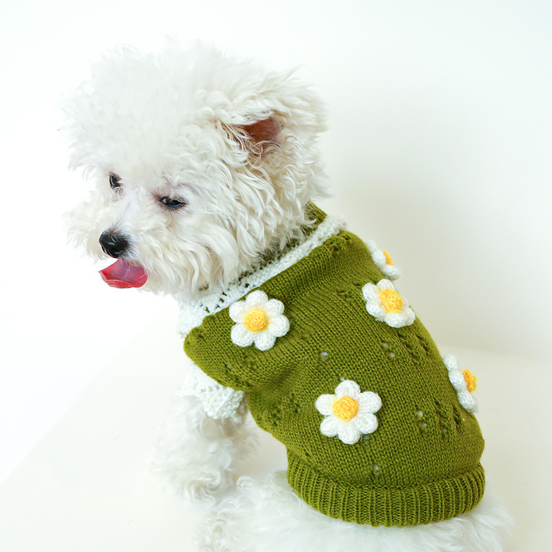 Classic Knitted Pet Sweater Sweet Color Dog Clothes for Small Dogs Winter New Year’s Dog Jacket without Sleeves Cat Clothing alx