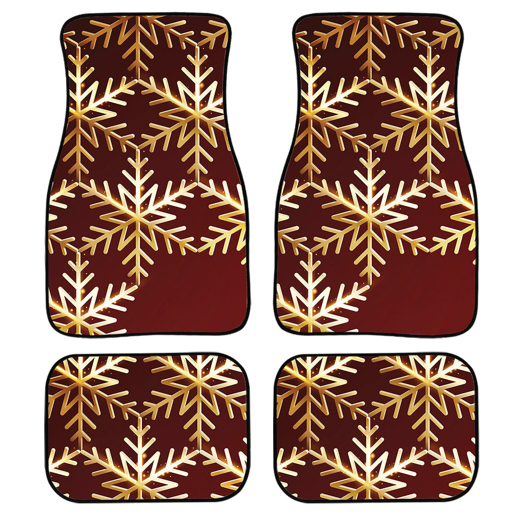 Golden Snowflake Print Front And Back Car Floor Mats, Front Car Mat