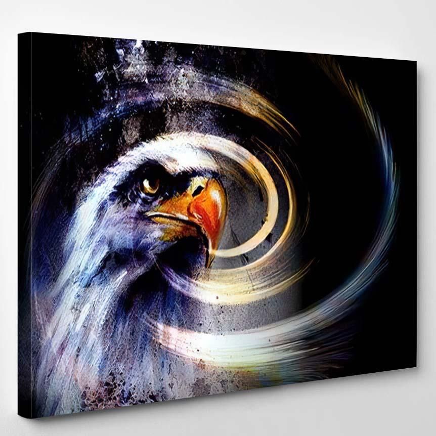 Painting Eagle Feathers On Abstract Background – Eagle Animals Canvas Art Wall Decor Christmas Gift Ideas