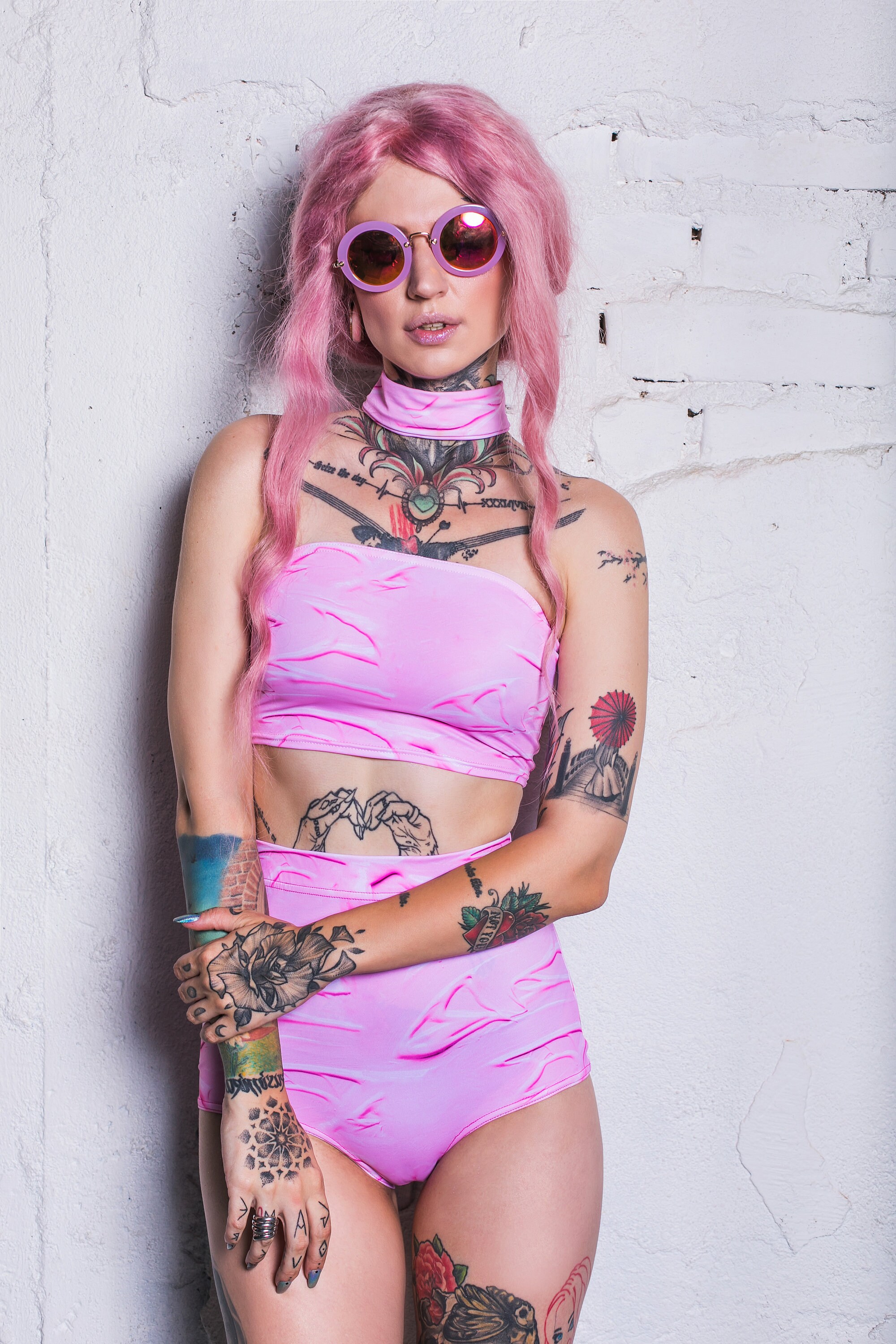 Pink Choker Top, pink crop top with choker, bustier top, printed crop top, women pink crop top, kawaii clothing, festival outfit, rave set