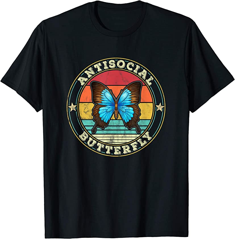 Antisocial Butterfly Vintage Retro Introvert T-Shirt