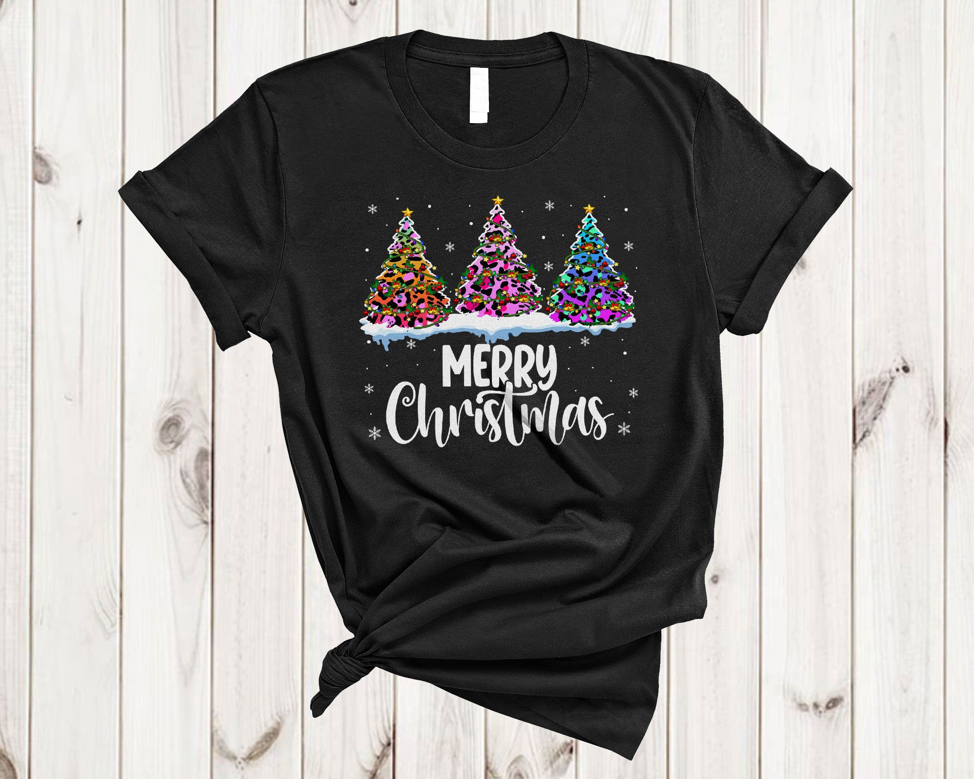 Christmas Decoration Shirt Three Christmas Tree Red White Green Leopard Cute Christmas Xmas Light T-Shirt