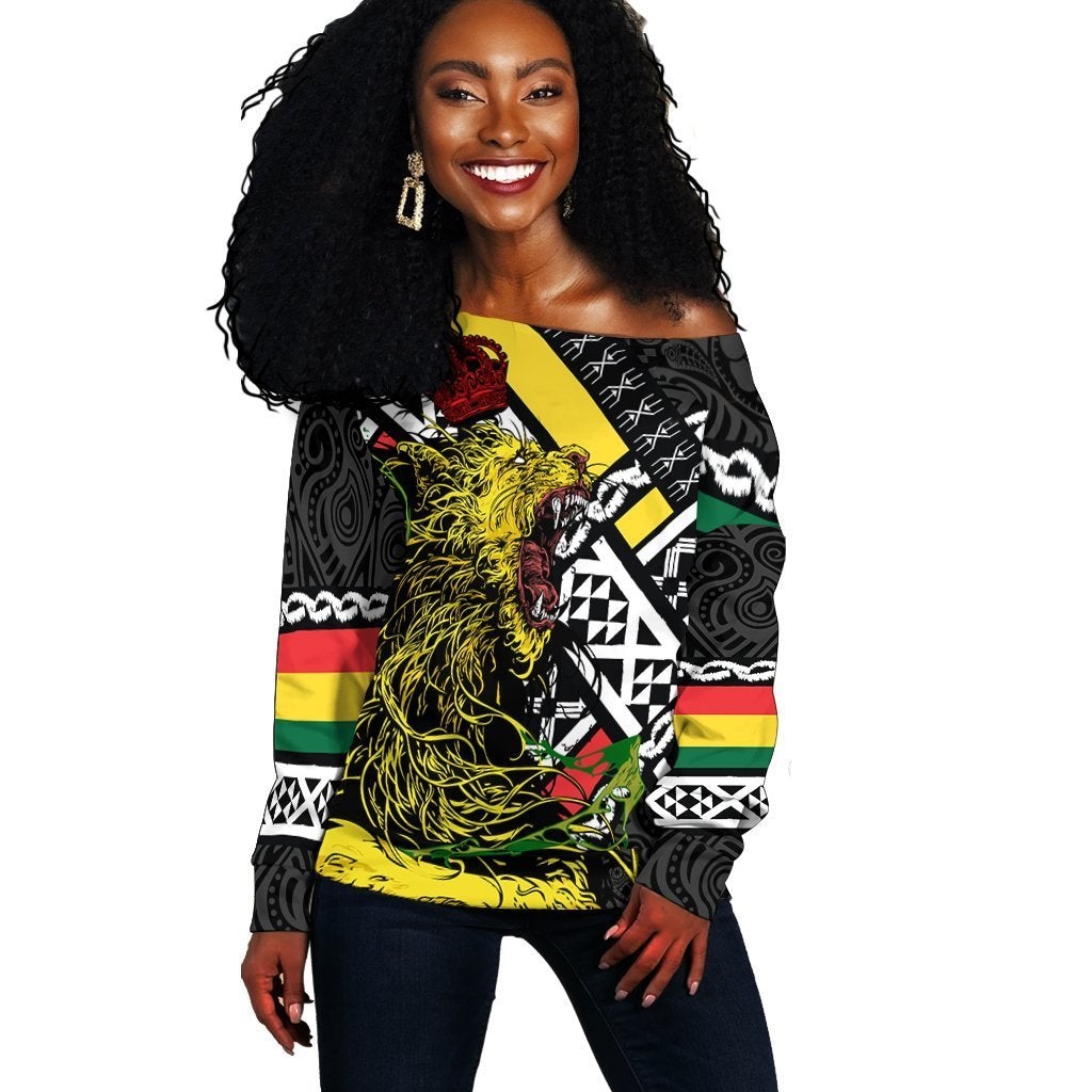 Wonder Print Shop Sweater – Reggae Lion Roar Off Shoulder