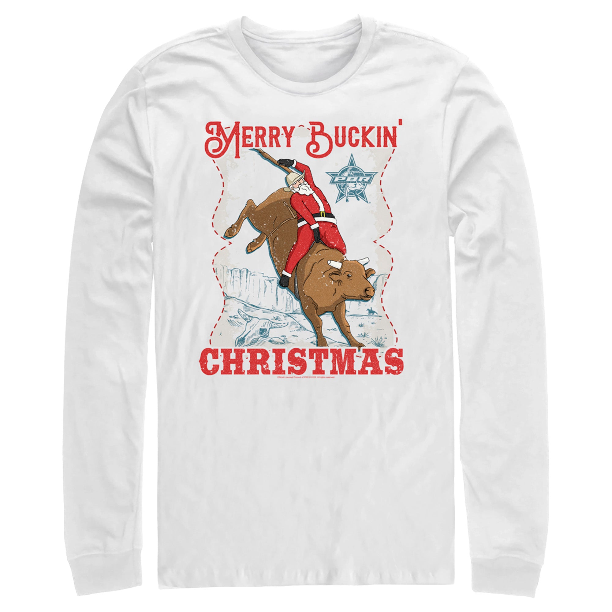 Men’S Professional Bull Riders Merry Buckin’ Christmas Long Sleeve Shirt