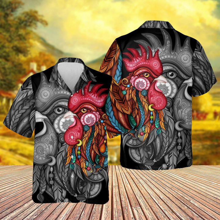 Farm Chicken Rooster Black And Color Hawaiian Shirt 3D