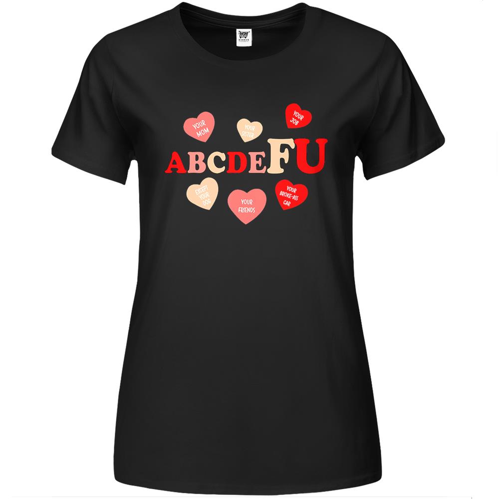 Abc.De.Fu Valentines Retro Funny Hearts Valentine Candy. Premium Womens T Shirts