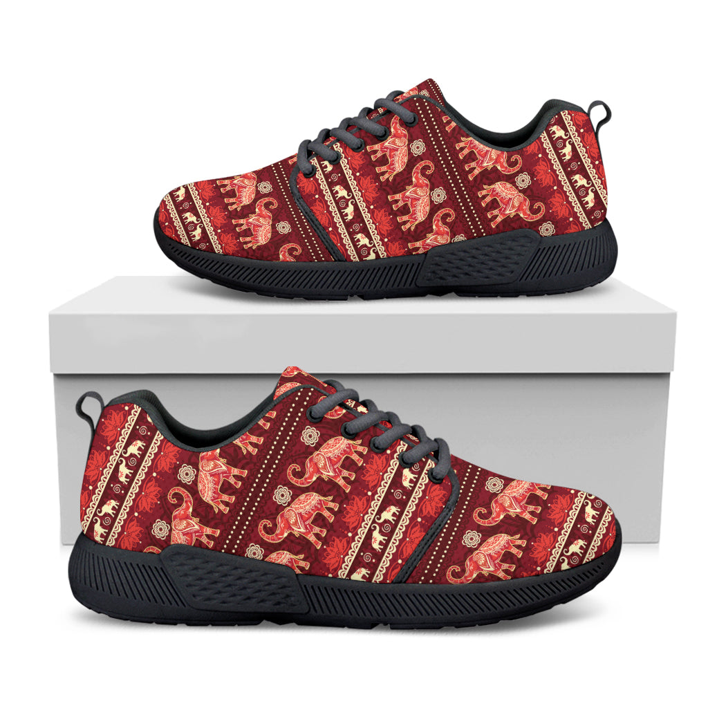 Red Indian Elephant Pattern Print Black Athletic Shoes