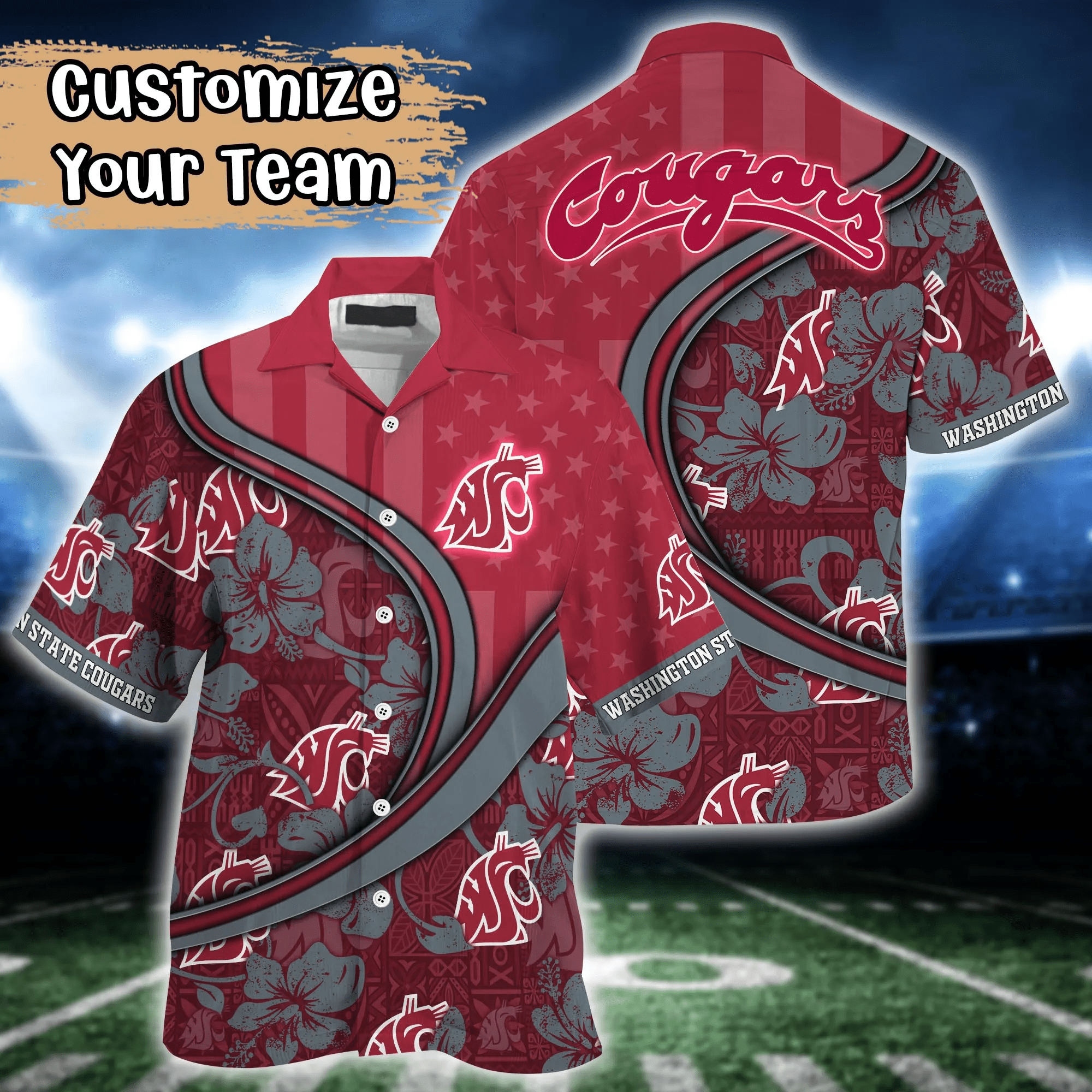 Washington State Cougars NCCA Us Flag Hawaiian Shirt Custom Summer Aloha Shirt