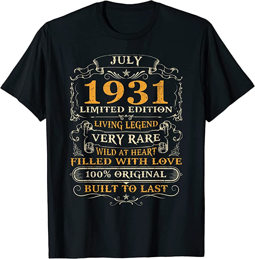 90th Birthday Gift 90 Years Old Retro Vintage July 1931 T-Shirt