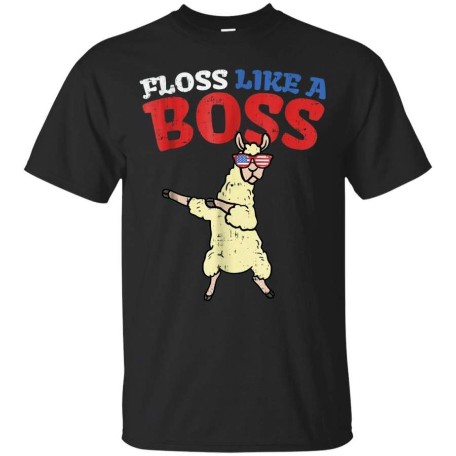 AGR Floss Like A Boss Dance Shirt Llama Flossing 4th Of July zGalaxy Fashion T-Shirt