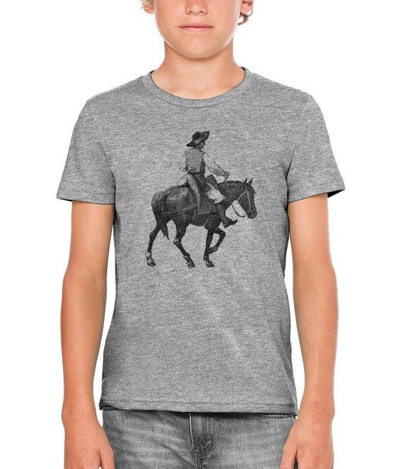 Austin Ink Apparel Man Riding Horse Vintage Print Unisex Kids T Shirt