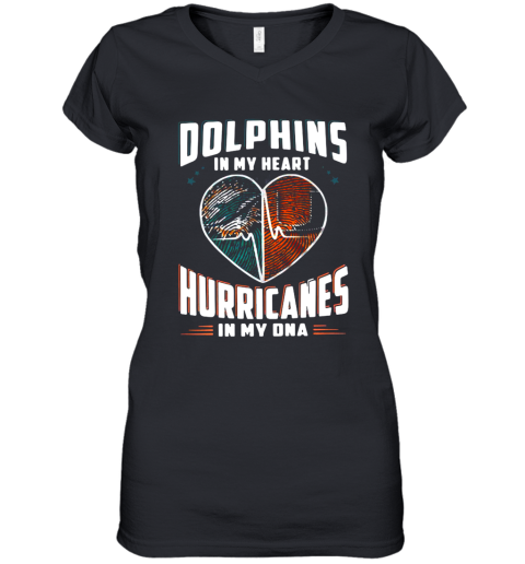 Dolphins In My Heart Hurricanes In My Dna Women’S V-Neck T-Shirt