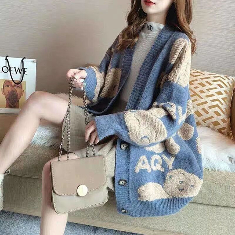 Sweater Coat Autumn Winter Clothing 2022 New Trendy Lazy Ins Korean Version Loose Large Size Knitted Cardigan Women Y2k Crop Top alx