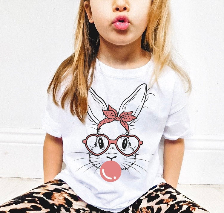 Kids Easter Bunny Bubble Gum Shirt – Cute Girls Easter Tee – Easter Bunny Shirt – Trendy Kids Easter Holiday Shirt – Easter Basket Gift