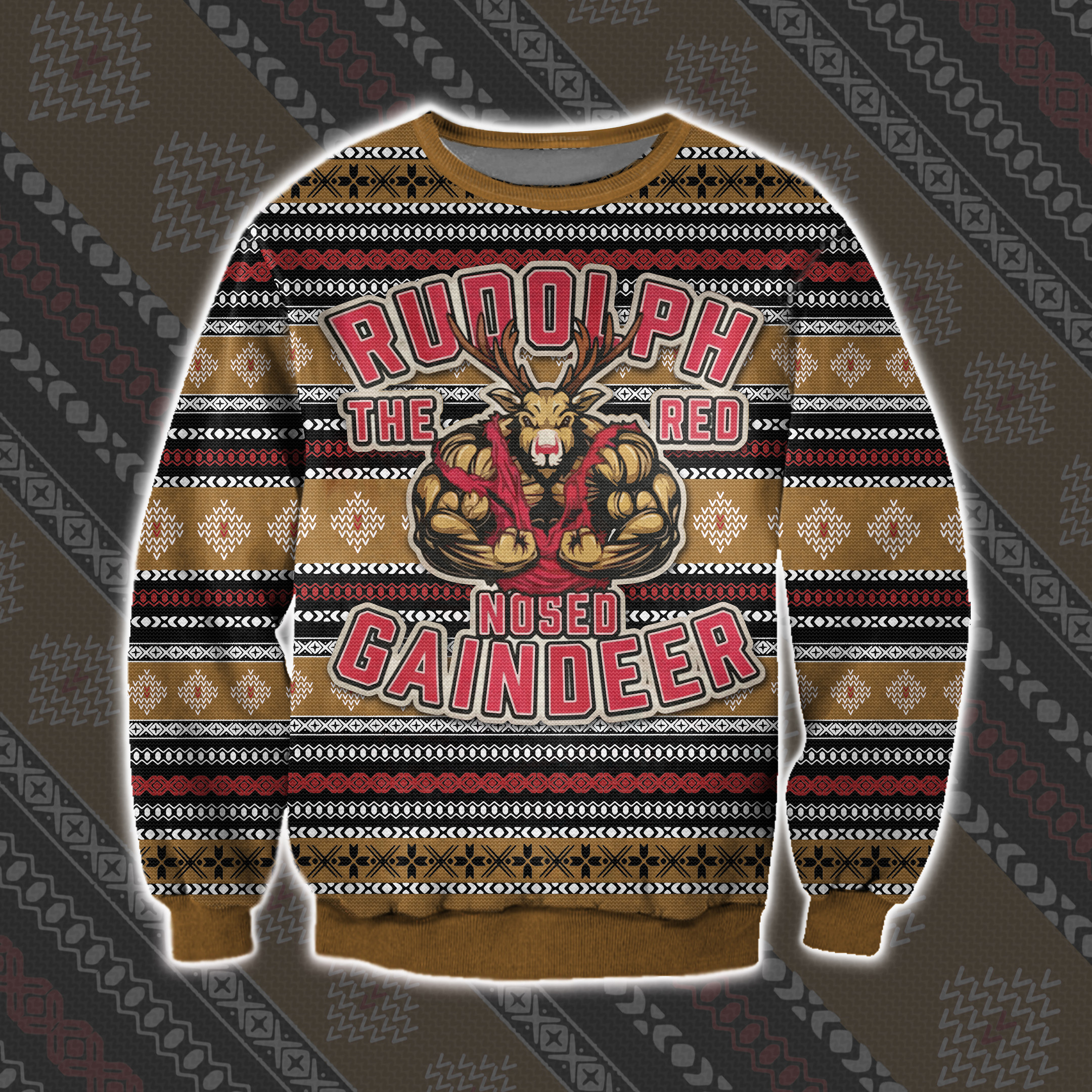 Rudolph The Red Nosed Gaindeer Gym Ugly Christmas Sweater