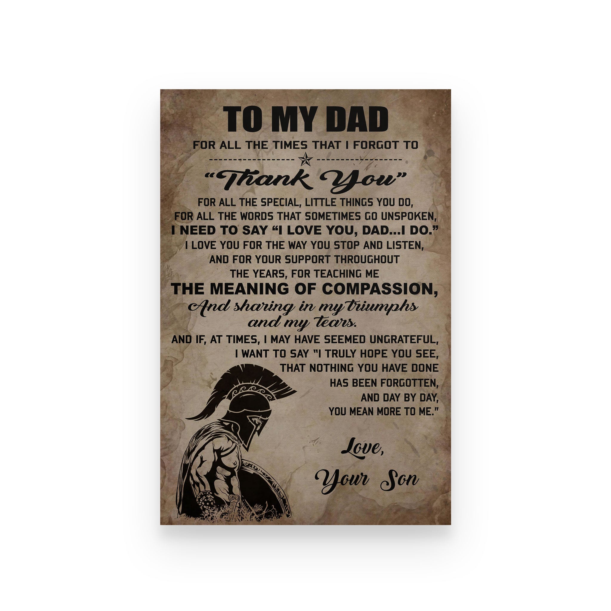 Spartan poster son to dad for all the times that I forgot to thank you