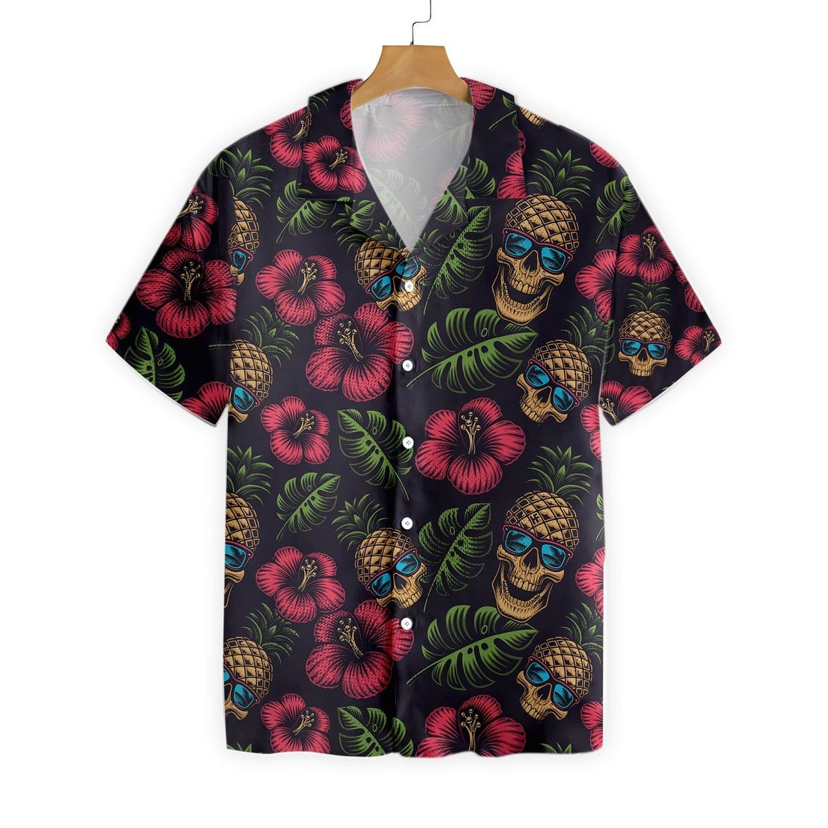 Pineapple Skull Pink Black Tropical Pattern Unisex Hawaii Shirts Ha102985