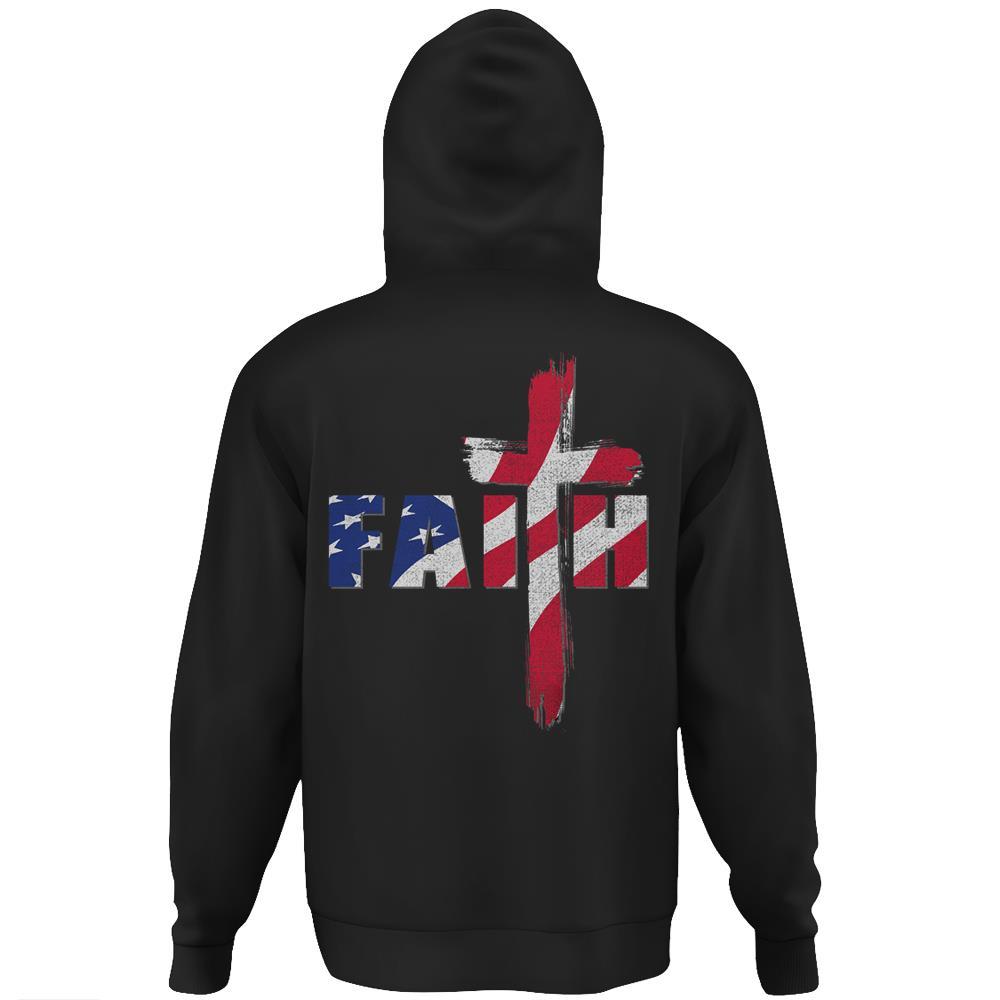 Patriotic Christian Faith Cross Love Jesus American Flag Hoodie Print On Back