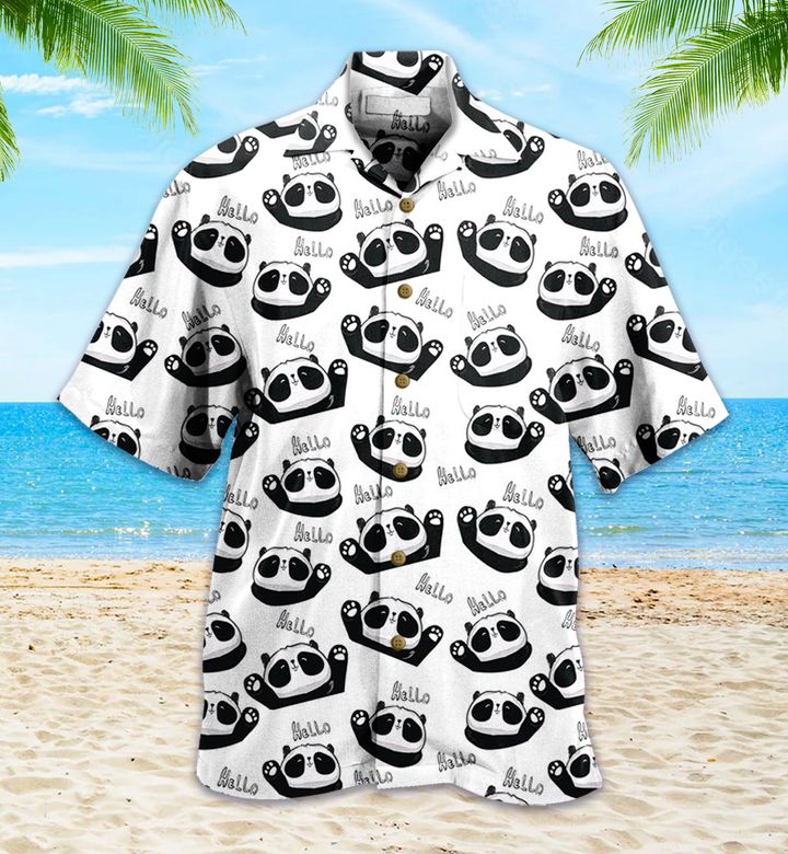 Panda Black And White Hello 3D Hawaiian Shirt