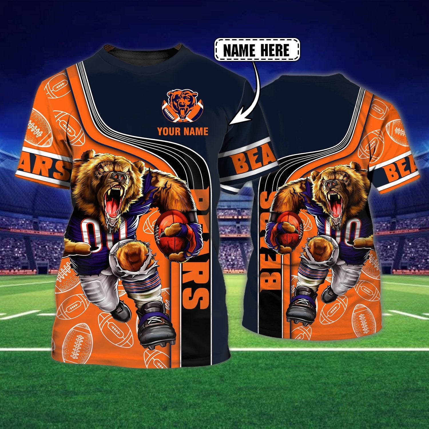 Chicago Bears – Personalized Name 3D T Shirt – Co98