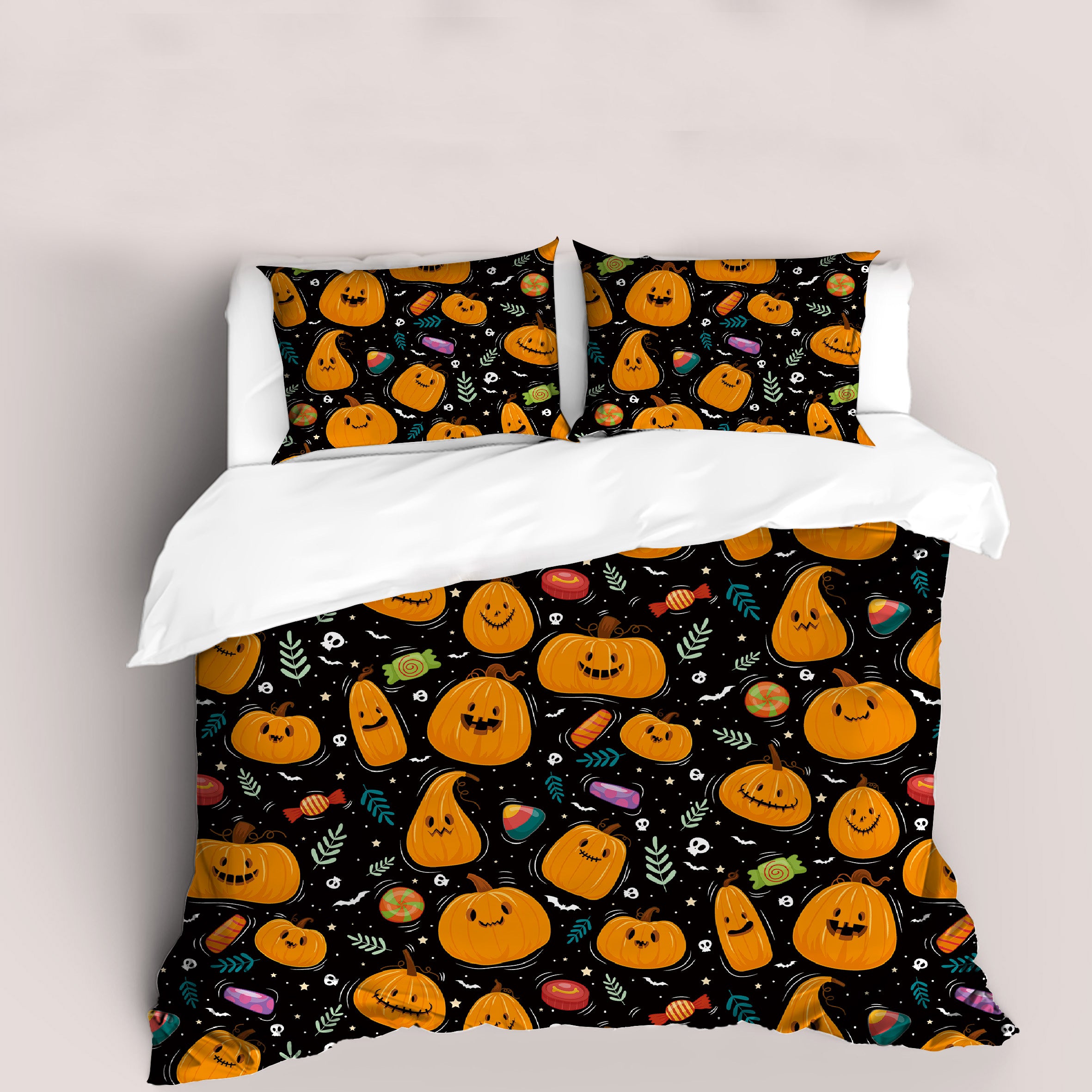 3D Halloween Pumpkin Quilt Cover Set Bedding Set Duvet Cover Pillowcases 65