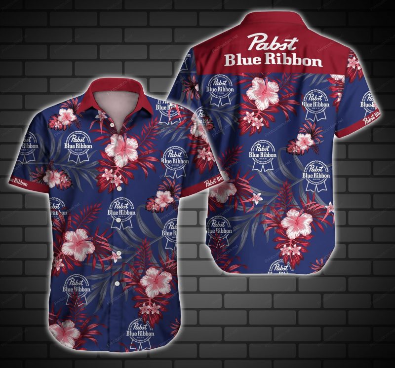 Pabst Blue Ribbon Hawaii Ii Graphic Print Short Sleeve Hawaii Casual Shirt Ha75960